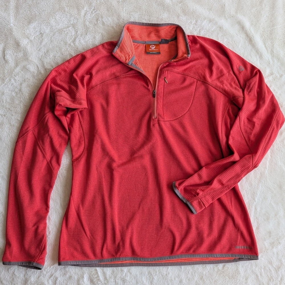 Merrell Select Wick Womens XL Quarter Zip Pullover Waffle Grid Fleece Coral Red